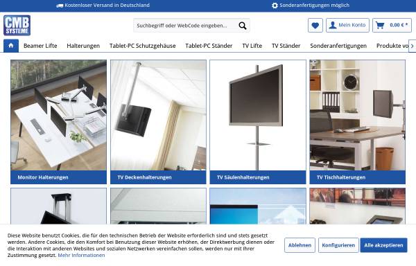 Vorschau von www.cmb-systeme.de, cmb-systeme.de - Universelle Beamer- und Projektor-Deckenhalter