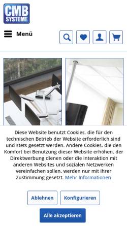 Vorschau der mobilen Webseite www.cmb-systeme.de, cmb-systeme.de - Universelle Beamer- und Projektor-Deckenhalter