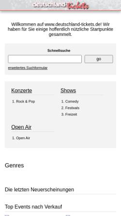Vorschau der mobilen Webseite www.deutschland-tickets.de, deutschland-tickets.de - Veranstaltungen und Konzerte in Deutschland