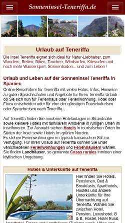 Vorschau der mobilen Webseite www.sonneninsel-teneriffa.de, sonneninsel-teneriffa.de - Urlaub und Infos