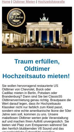 Vorschau der mobilen Webseite www.classic55.de, Classic55 Hochzeitsfotos und Oldtimer Verleih in Berlin