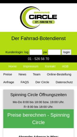 Vorschau der mobilen Webseite www.spinning-circle.at, Spinning Circle - Die Fahrradboten