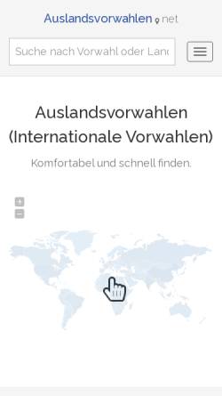 Vorschau der mobilen Webseite www.auslandsvorwahlen.net, Internationale Vorwahlen - Auslandsvorwahlen.net