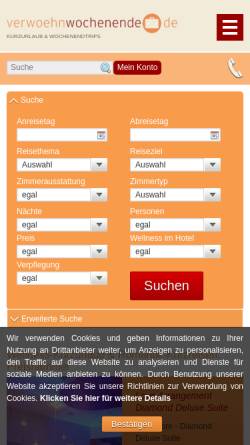 Vorschau der mobilen Webseite www.verwoehnwochenende.de, Verwoehnwochenende.de
