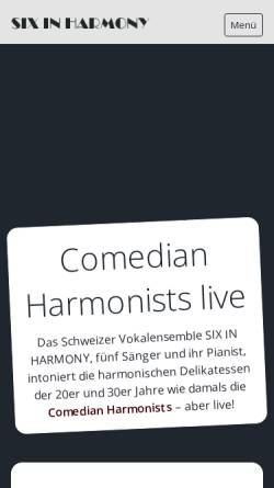 Vorschau der mobilen Webseite www.sixinharmony.ch, SIX IN HARMONY - Comedian Harmonists live