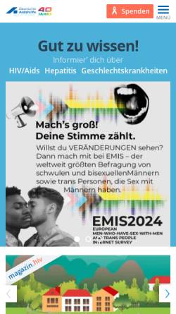 Vorschau der mobilen Webseite www.aidshilfe.de, AIDS Hilfe e.V.