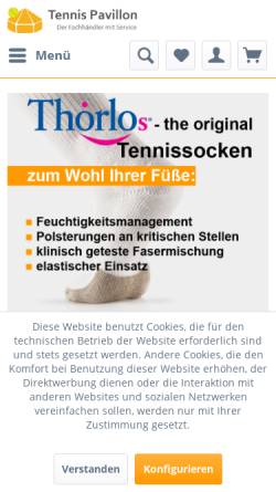 Vorschau der mobilen Webseite tennispavillon.de, TennisPavillon.de - Der Internet-Shop für alles rund um Tennis