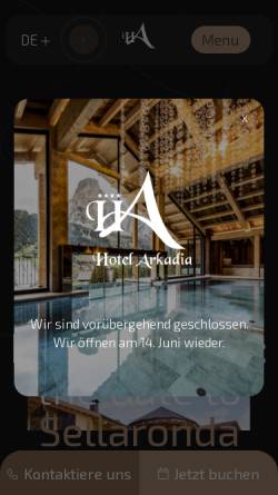 Vorschau der mobilen Webseite www.hotelarkadia.it, Hotel Arkadia in Corvara 