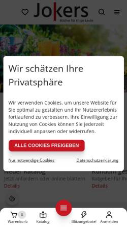 Vorschau der mobilen Webseite www.jokers.de, Jokers Restseller: Spezialist für Restauflagen und Sonderausgaben