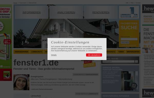 Vorschau von www.fenster1.de, Portal zu den Themen Fenster und Türen