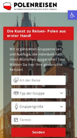 Vorschau der mobilen Webseite www.polenreisen-nuernberg.de, Polenreisen - Reisen nach Polen und Krakau