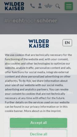 Vorschau der mobilen Webseite www.wilderkaiser.info, Wilder Kaiser - Skifahren in Tirol