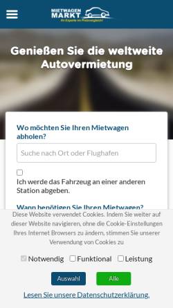 Vorschau der mobilen Webseite www.mietwagenmarkt.de, mietwagenmarkt.de
