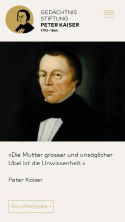 Vorschau der mobilen Webseite www.peter-kaiser-stiftung.li, Gedächtnisstiftung Peter Kaiser