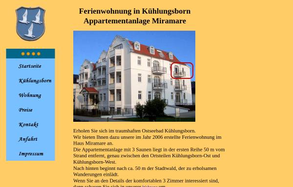 Vorschau von www.kuehlungsborn-miramare.de, Appartementhaus Miramare