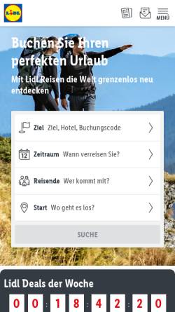 Vorschau der mobilen Webseite www.lidl-reisen.de, Lidl Reisen