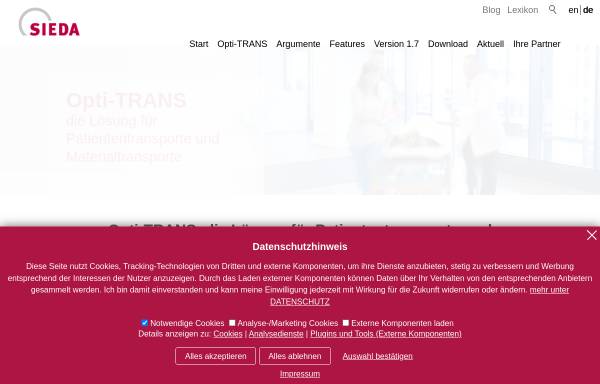 Vorschau von www.opti-trans.com, Opti-Trans Optimierung von Transporten in Krankenhäusern