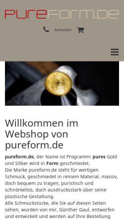 Vorschau der mobilen Webseite www.pureform.de, Pureform.de - Schmuck in zeitlosem Design