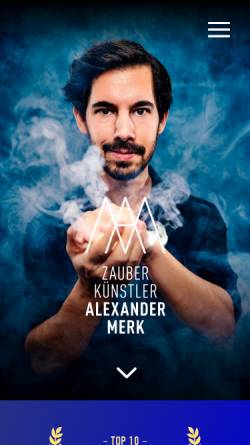 Vorschau der mobilen Webseite www.alexander-merk.de, Alexander Merk - Zauberer aus Augsburg