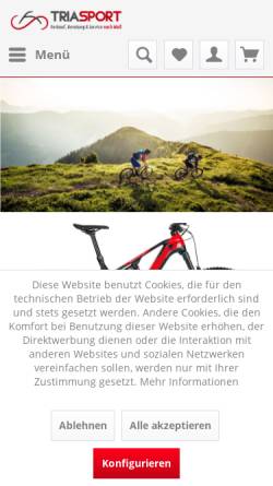 Vorschau der mobilen Webseite www.triasport.at, Triasport - Der Spezialist für individuelle Rennrad-Anpassung
