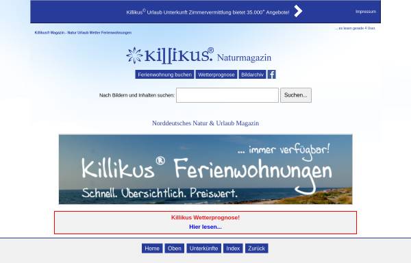 Vorschau von www.killikus.de, Urlaub und Reisen in Norddeutschland - Killikus