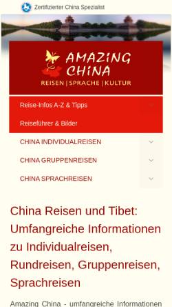 Vorschau der mobilen Webseite www.amazing-china.de, Amazing China - individuelle Chinareisen, Sprache und Kultur