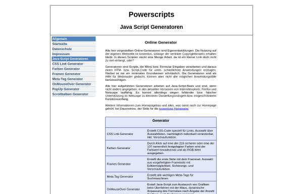Vorschau von www.powerscripts.de, PowerScripts - Online Generatoren
