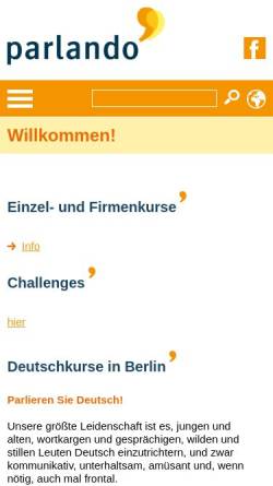 Vorschau der mobilen Webseite www.parlando-berlin.de, Parlando Institut für Sprache und Kultur