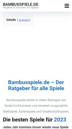 Vorschau der mobilen Webseite www.bambusspiele.de, Bambus Spieleverlag