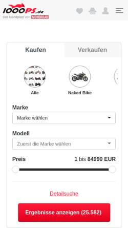 Vorschau der mobilen Webseite www.1000ps.de, 1000PS Motorrad Gebrauchtbörse