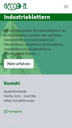 Vorschau der mobilen Webseite www.wandhoch.de, GECCO-N Industrieklettern - gerüstlose Arbeiten in großer Höhe