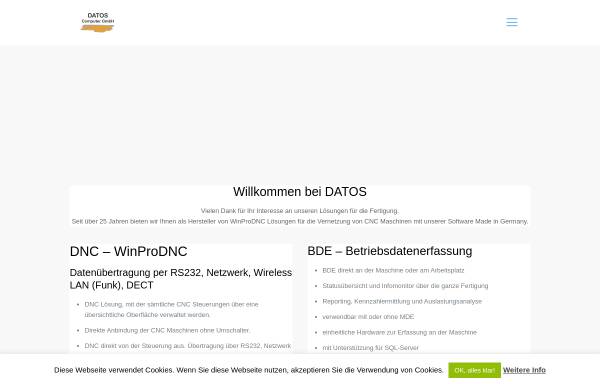 Vorschau von www.datos-gmbh.de, DATOS Computer GmbH - DNC und Werkzeugverwaltung