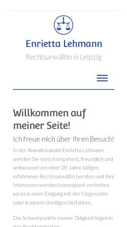 Vorschau der mobilen Webseite www.ra-enrietta-lehmann.de, Rechtsanwältin Enrietta Lehmann, Leipzig