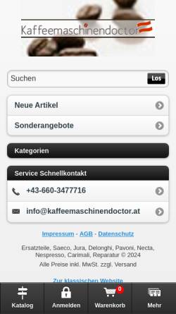 Vorschau der mobilen Webseite www.kaffeemaschinendoctor.at, Kaffeemaschinendoctor