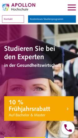 Vorschau der mobilen Webseite www.apollon-hochschule.de, Fernstudium und Weiterbildung