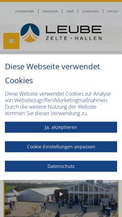 Vorschau der mobilen Webseite www.zeltlogistik.de, Zeltverleih von LeuBe Zeltlogistik