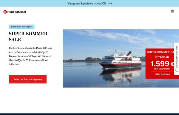 Vorschau von www.hurtigruten.de, Urlaub in Norwegen mit Hurtigruten