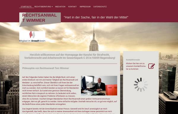 Vorschau von www.ra-wimmer.de, Tom Wimmer Rechtsanwalt und Mediator, 93053 Regensburg