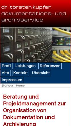 Vorschau der mobilen Webseite www.das-kupfer.de, Dokumentations- und Archivservice Dr. Torsten Kupfer