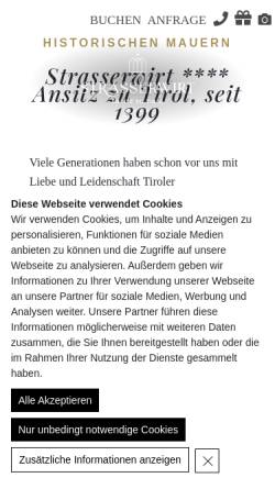 Vorschau der mobilen Webseite www.strasserwirt.com, Strasserwirt**** Herrenansitz zu Tirol in Strassen