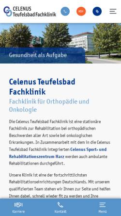 Vorschau der mobilen Webseite www.teufelsbad-fachklinik.de, Teufelsbad Fachklinik Blankenburg