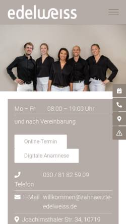 Vorschau der mobilen Webseite www.zahnaerzte-edelweiss.de, Zahnärzte Edelweiss