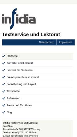 Vorschau der mobilen Webseite infidia-textservice.de, infidia Textservice und Lektorat