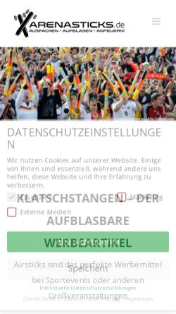 Vorschau der mobilen Webseite www.arenasticks.de, Arenasticks
