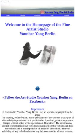 Vorschau der mobilen Webseite www.yangyounhee.com, Online Präsentation der Künstlerin YounHee Yang