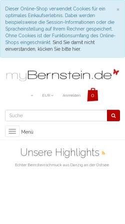 Vorschau der mobilen Webseite www.mybernstein.de, Bernsteinschmuck Groth