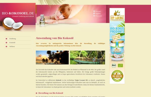 Vorschau von www.bio-kokosoel.de, Infomationen über Bio Kokosöl