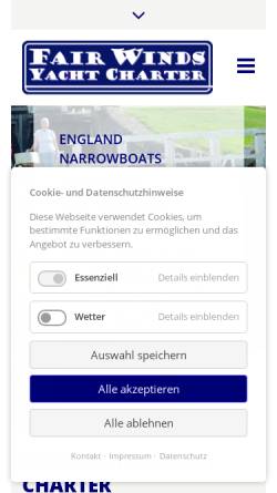 Vorschau der mobilen Webseite www.fairwindsyachtcharter.de, Fair Winds Yacht Charter