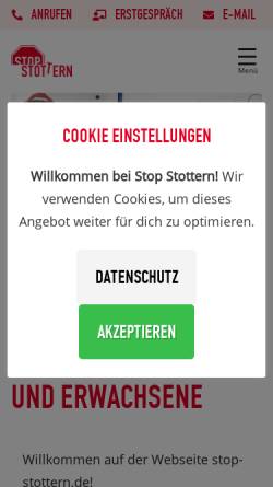 Vorschau der mobilen Webseite www.stop-stottern.de, Stottern bewältigen mit dem Stotterer-Training