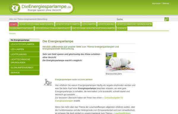 Vorschau von www.dieenergiesparlampe.de, Sparsame Beleuchtung: Energiesparlampen und LED-Lampen
